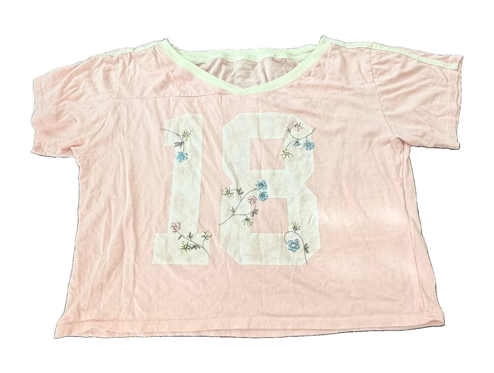 Hollister Pink Graphic Oversized Off Shoulder Varsity Tee Shirt S